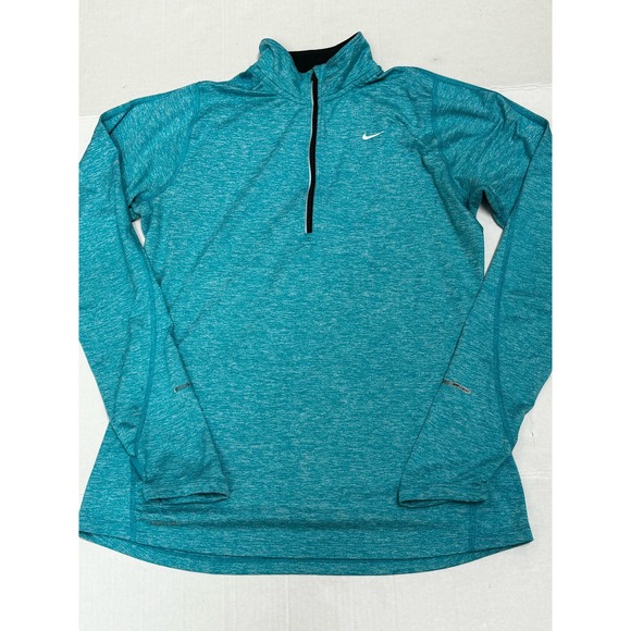 Nike Running‎ Women's Dri-Fit Quarter Zip Jacket Size M Thumb Holes Teal - Picture 3 of 10